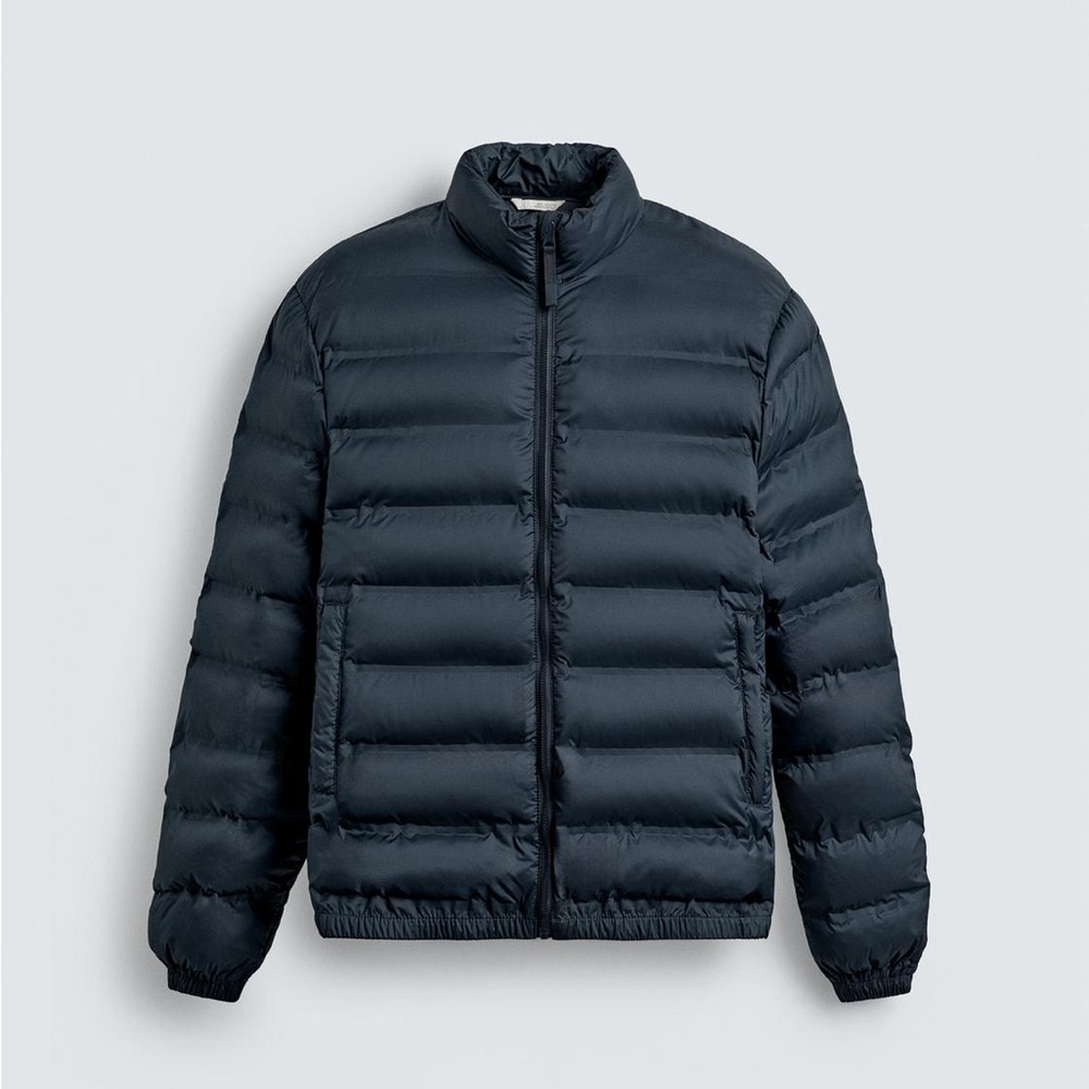 ZARA Men’s Navy Blue Lightweight Water Repellent Puffer Jacket Coat Size XL